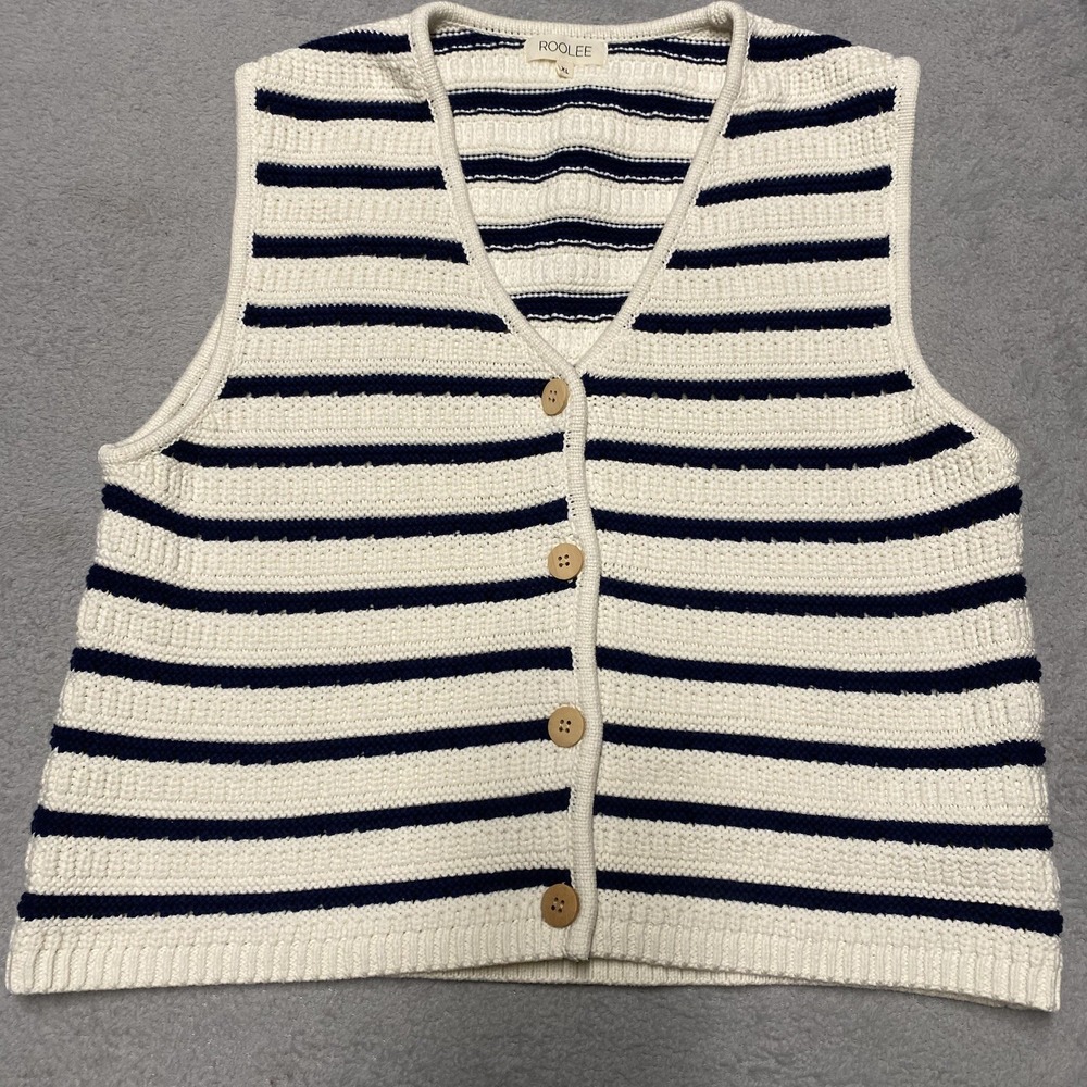 Roolee Cardigan Sweater Vest XL‎ Striped Knit V Neck Preppy Layer